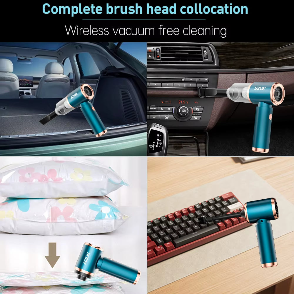 Mini Car Vacuum Cleaner Wireless Powerful Portable Cleaning Machine Handheld for Car Blow 2 in 1 Home Appliances