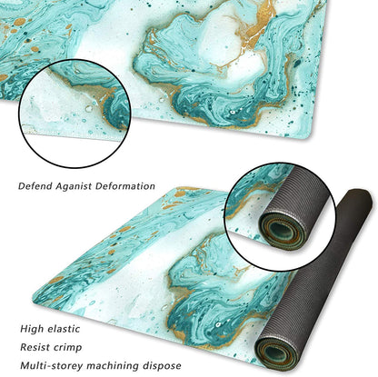 Extended Gaming Mouse Pad XXL  Large Keyboard Mat Long Mousepad Desk Decor Writing Pad Non Slip Rubber Base Stitched Edges for Work, Game, Office, Home, 35.1 X 15.7 In, Teal Turqoise Marble