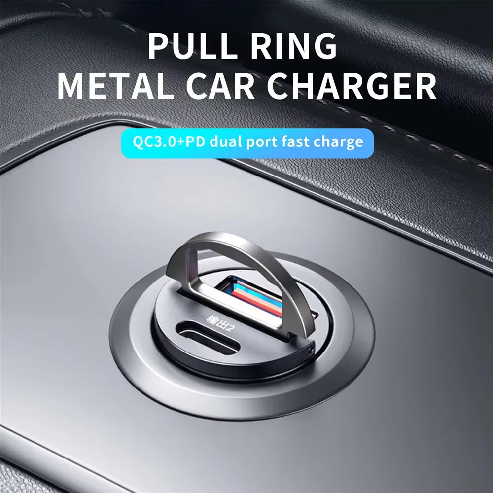 Car 200W Dual Port Mini USB Charger Ultra Fast Charging Cigarette Lighter Socket 12-24V Aluminum Cell Phone Charging Adapter