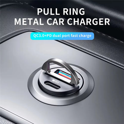 Car 200W Dual Port Mini USB Charger Ultra Fast Charging Cigarette Lighter Socket 12-24V Aluminum Cell Phone Charging Adapter