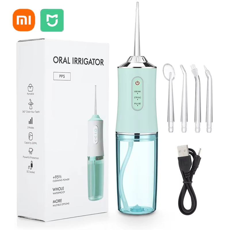 Xiaomi Oral Irrigator Portable Dental Water Flosser USB Rechargeable Water Floss Tooth Pick 4 Jet Tip 220Ml 3 Modesteeth Cleaner