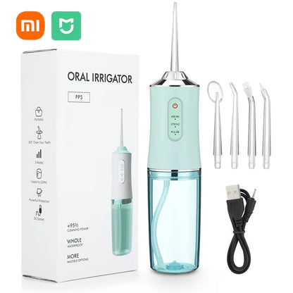 Xiaomi Oral Irrigator Portable Dental Water Flosser USB Rechargeable Water Floss Tooth Pick 4 Jet Tip 220Ml 3 Modesteeth Cleaner