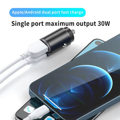 Car 200W Dual Port Mini USB Charger Ultra Fast Charging Cigarette Lighter Socket 12-24V Aluminum Cell Phone Charging Adapter